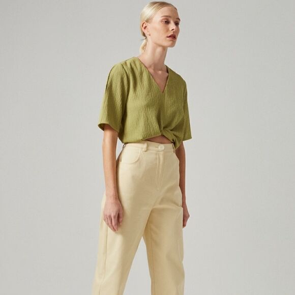 Our Second Nature Green Textured Tie Front Wrap Top - Picture 11 of 11